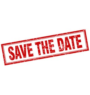 save the date red square grunge stamp on white